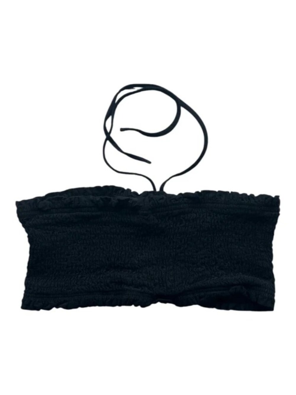 SHEIN Black Smocked Halter Tube Top Size Tall Large L Ruched Bandeau - Picture 2 of 3